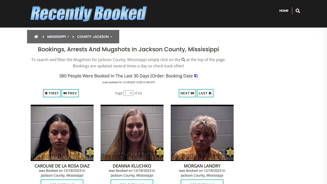 Bookings, Arrests and Mugshots in Jackson County, Mississippi
